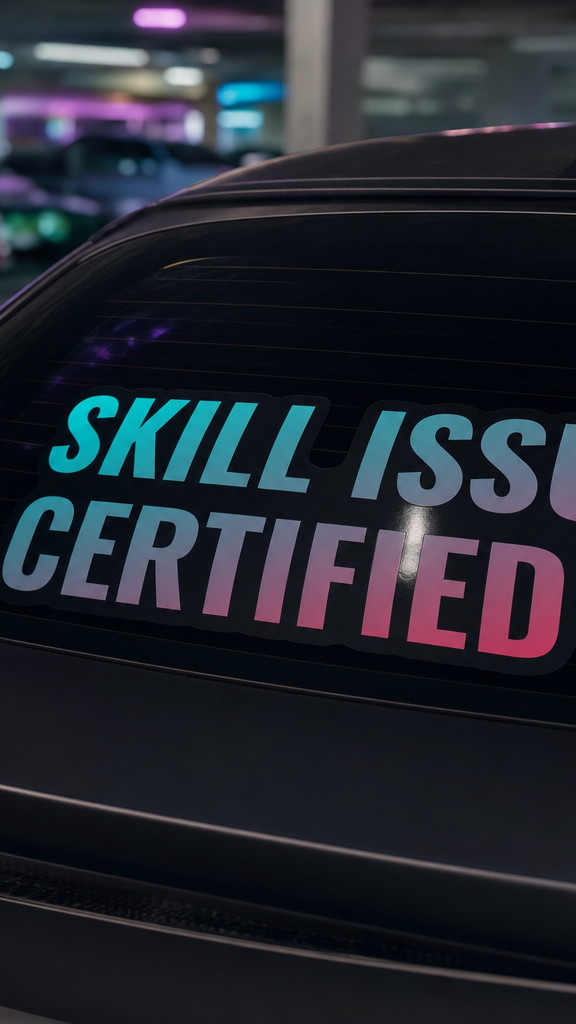 Skill Issue Certified sticker on car